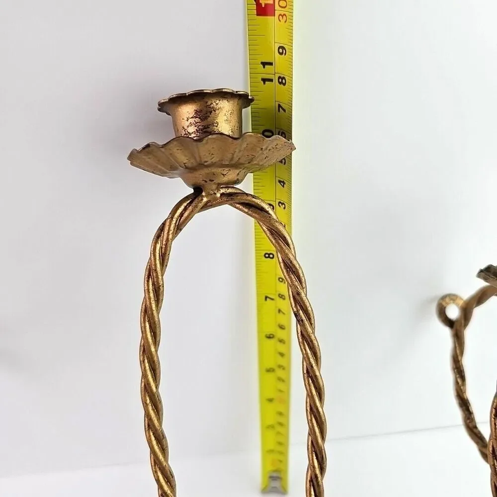 Vtg HOME INTERIOR Homco Gold Metal Twisted Rope Wall Sconce 5 Candle Holder 22in